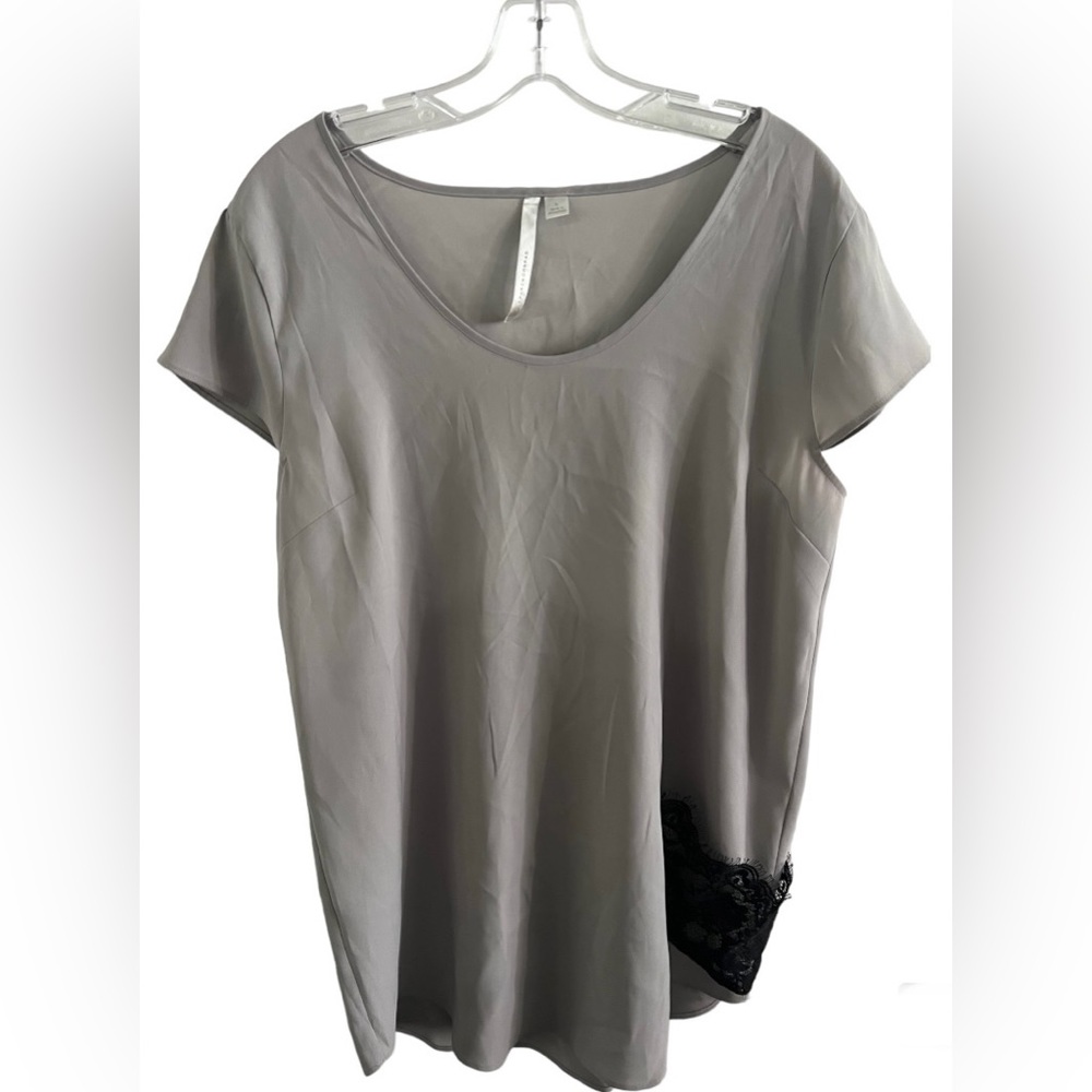 LC Lauren Conrad woman’s Grey blouse. Size large. Lace pocket accent on front.